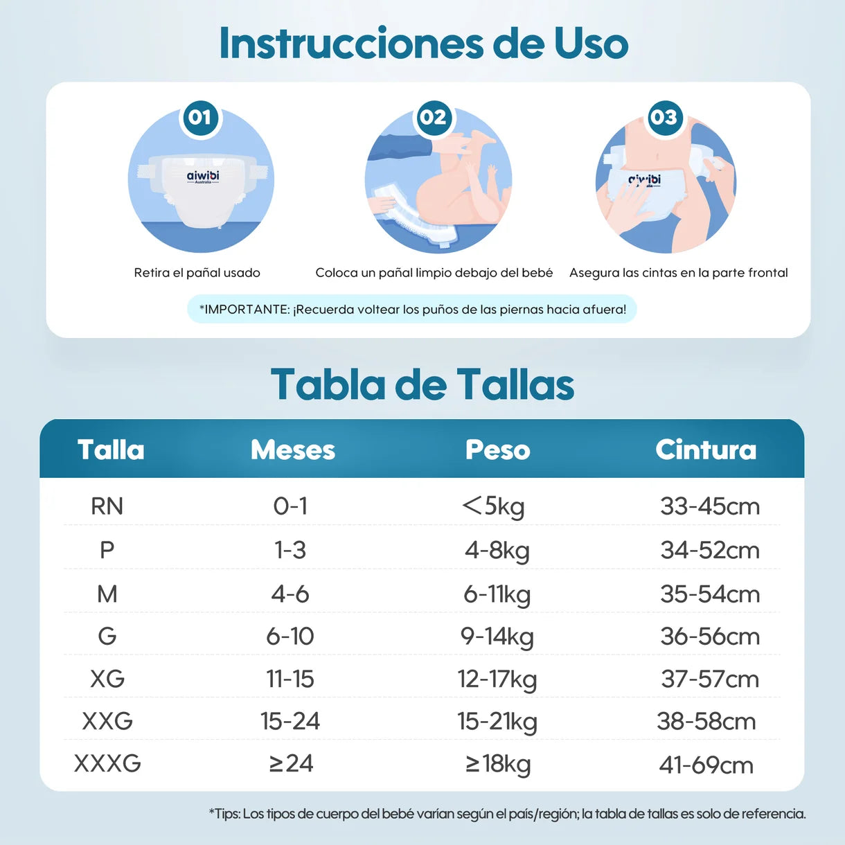 Pañales Aiwibi para bebé Premium Talla Recién nacido RN - 22und