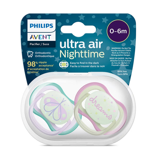 Chupetes nocturnos Avent Ultra Air Nighttime 0-6m 2unds Rosado y verde