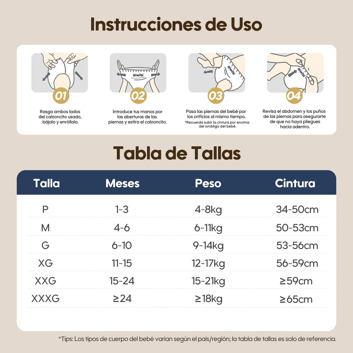 Pants Calzoncitos Aiwibi para bebé Máxima comodidad noche Talla XXG - 36und