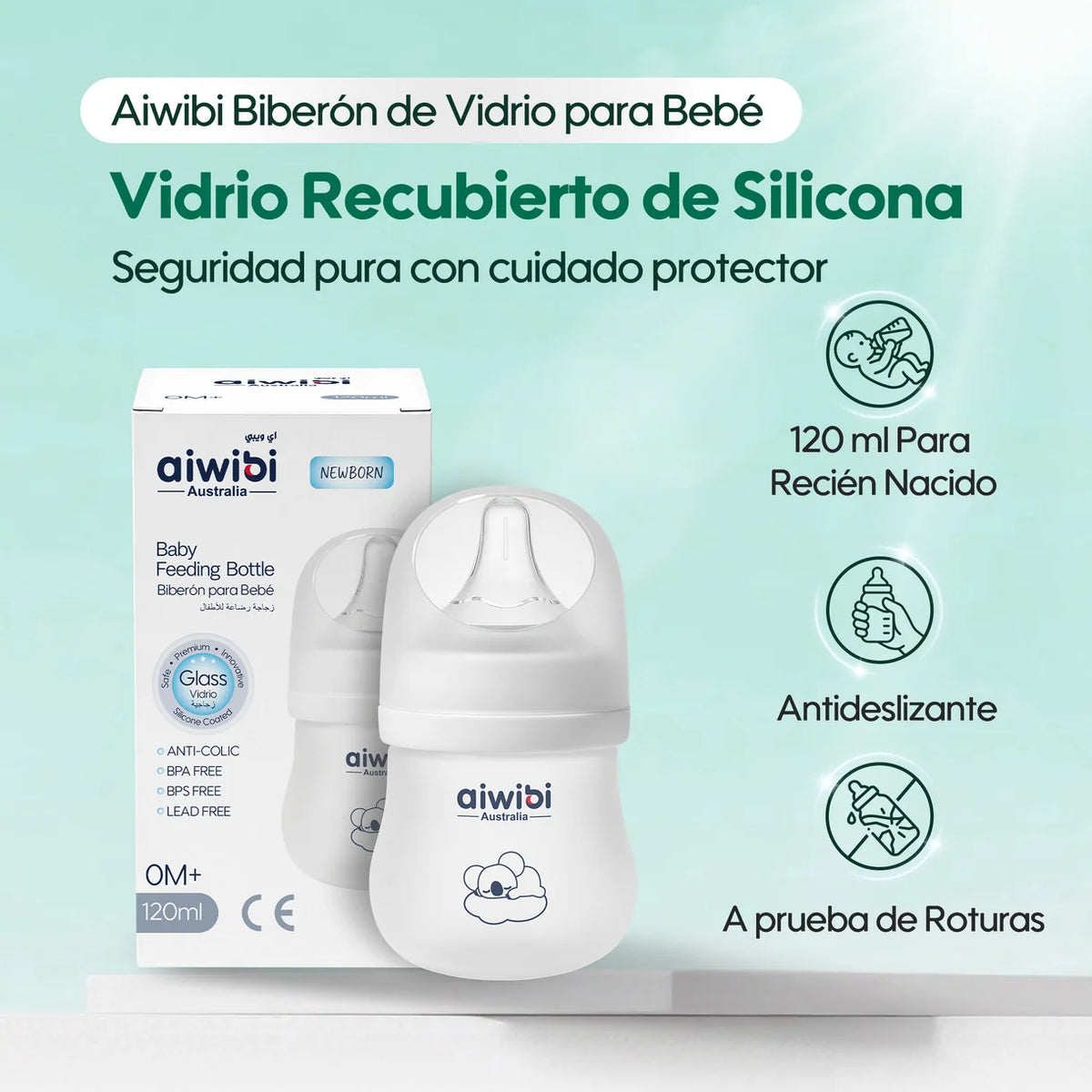 Mamadera de vidrio Aiwibi 120ml 0m+