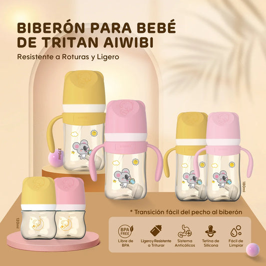 Mamadera Anticólicos Tritán con asas Aiwibi Amarillo 180ml 6m+