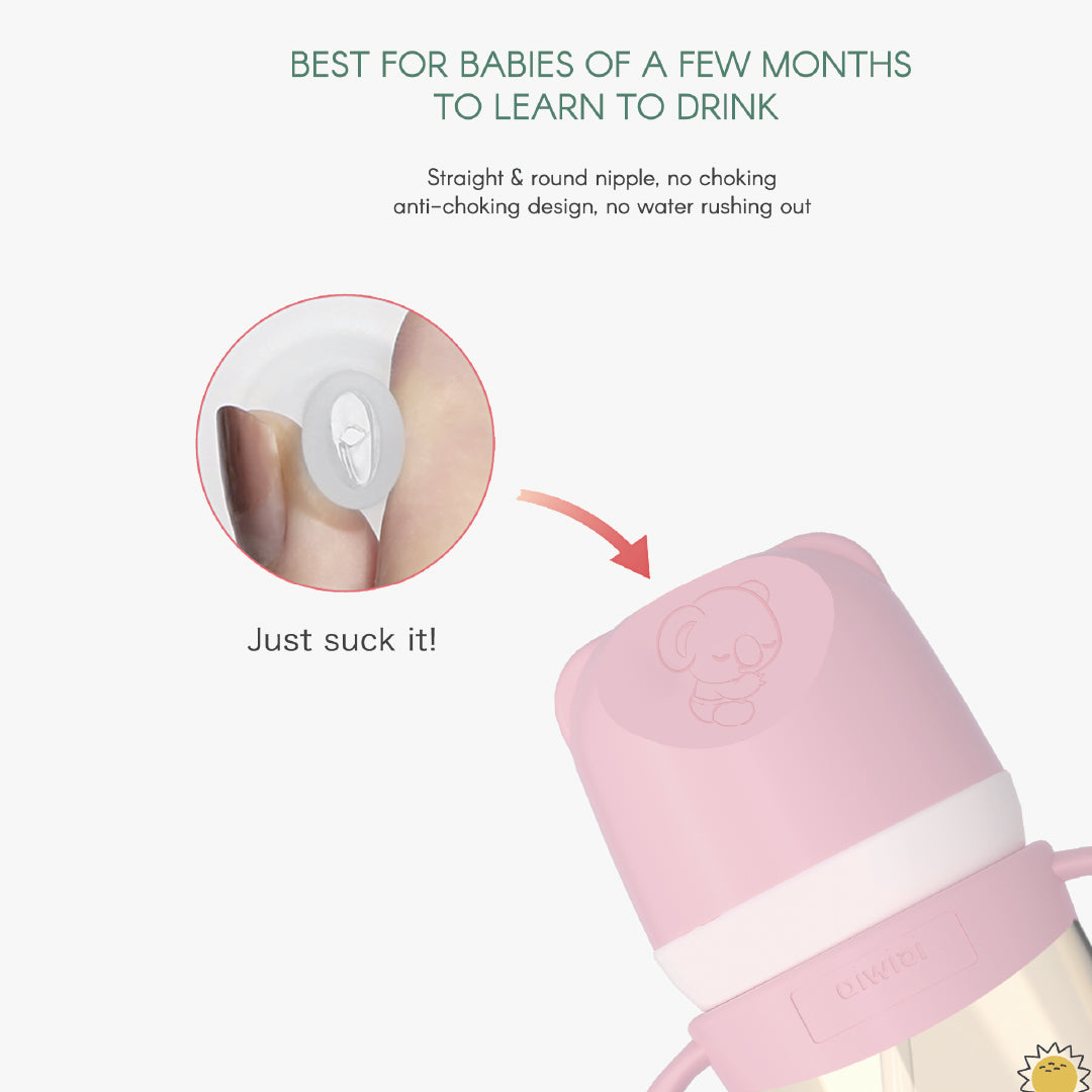 Mamadera y vaso Tritán con asas 2 en 1 Aiwibi Rosado 270ml 6m+