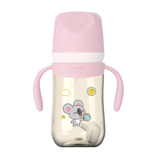 Mamadera y vaso Tritán con asas 2 en 1 Aiwibi Rosado 270ml 6m+