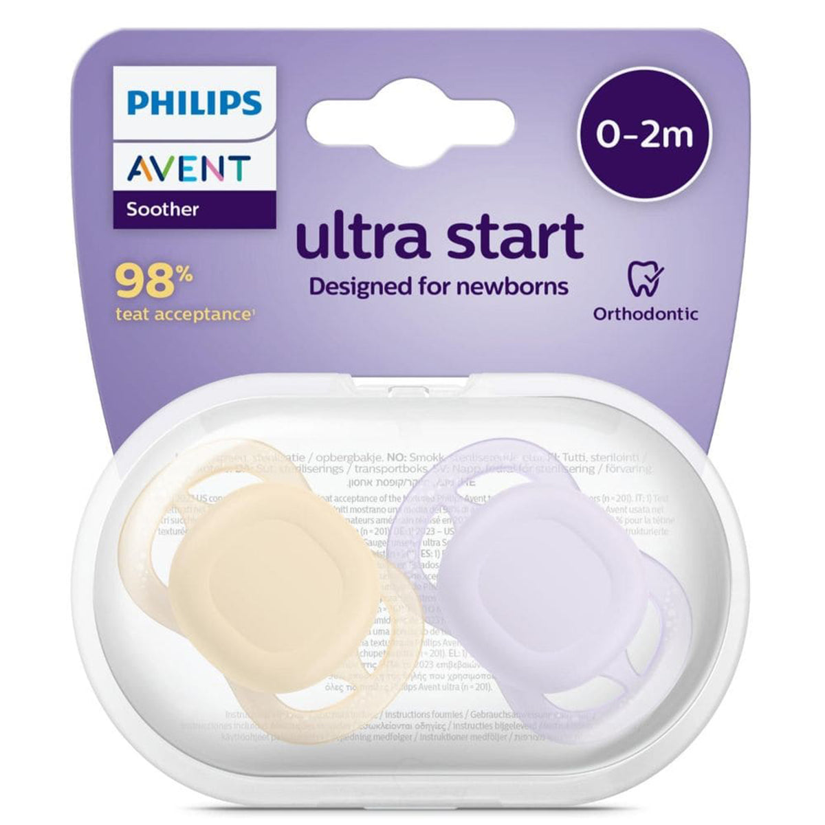 Chupetes Avent Ultra Start 0-2m 2unds Morado y amarillo