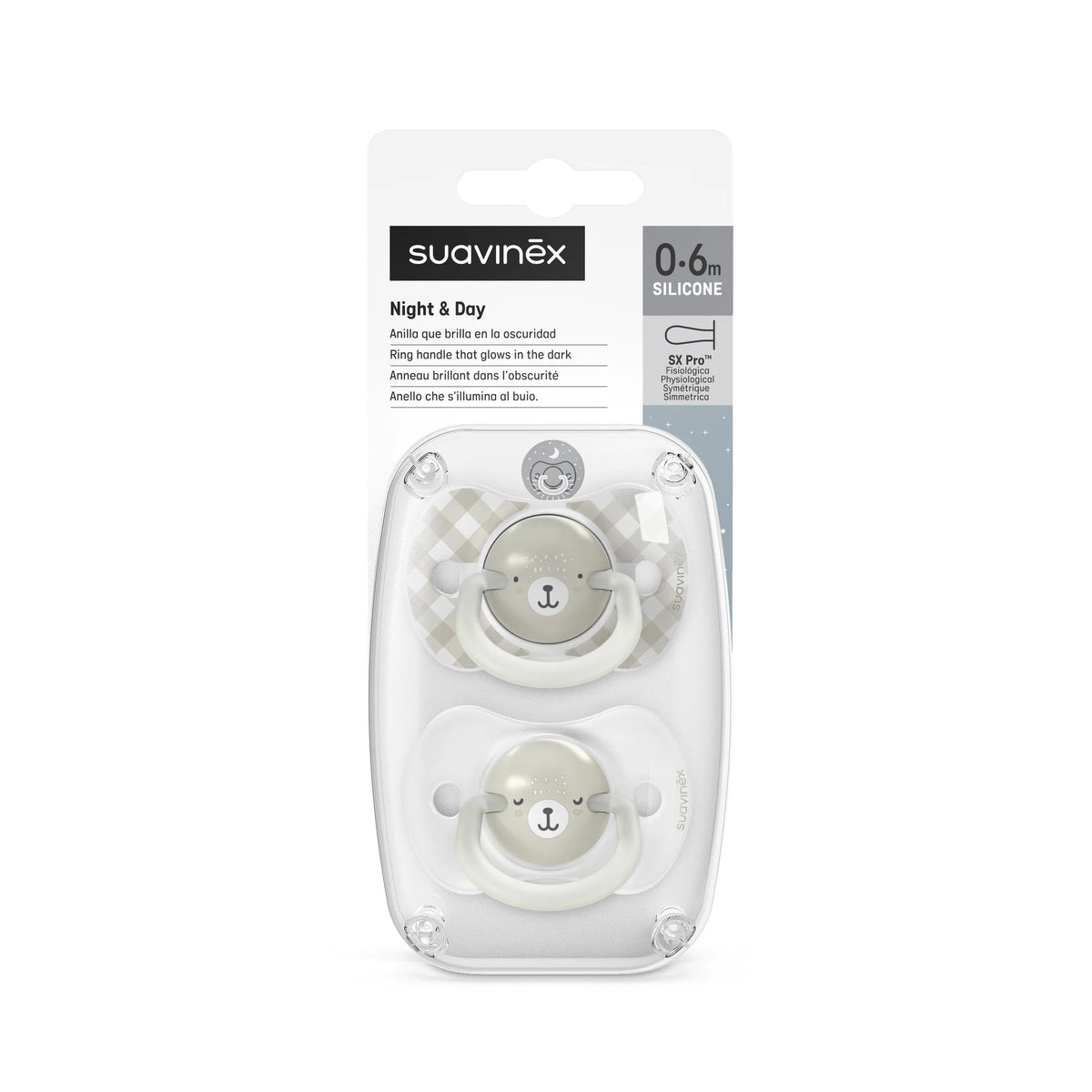 Pack 2 Chupetes nocturnos Night and Day 0-6m Suavinex Tetina Fisiológica SX Pro