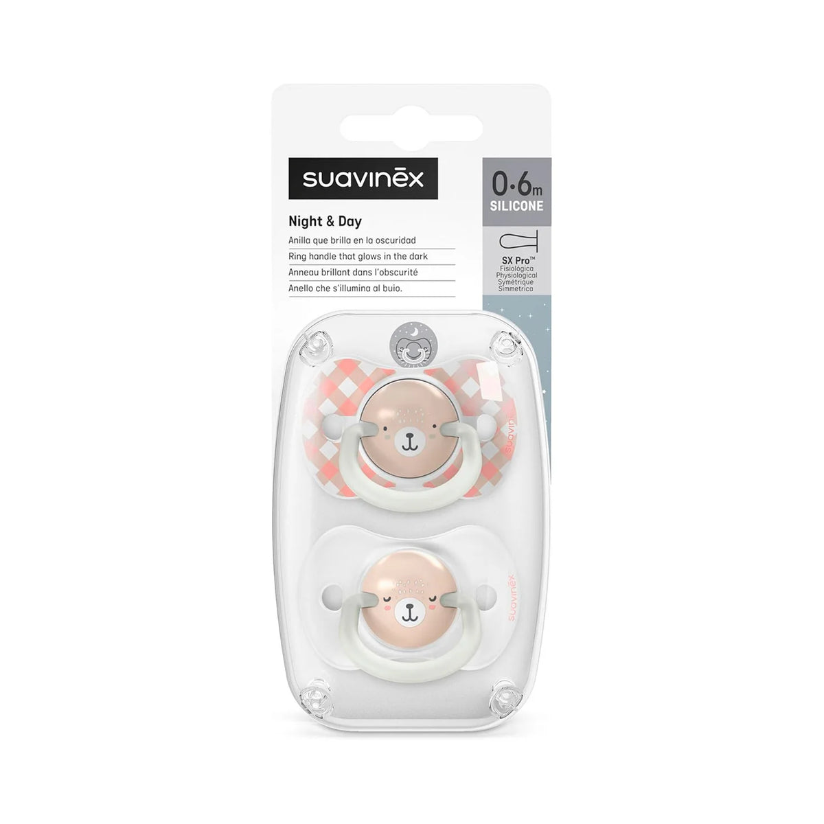 Pack 2 Chupetes nocturnos Night and Day 0-6m Suavinex Tetina Fisiológica SX Pro