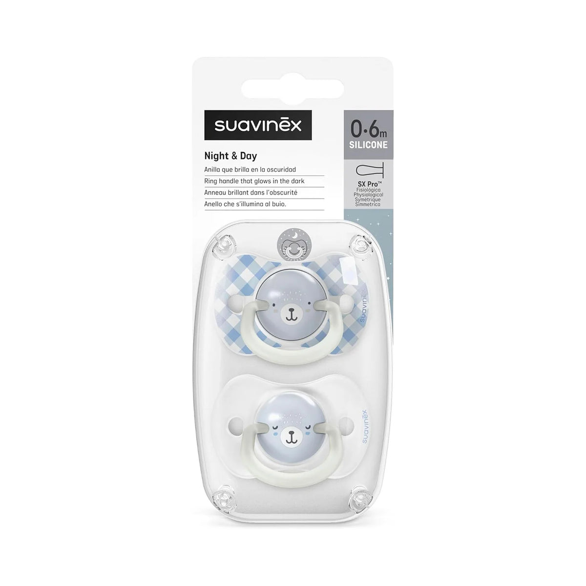 Pack 2 Chupetes nocturnos Night and Day 0-6m Suavinex Tetina Fisiológica SX Pro