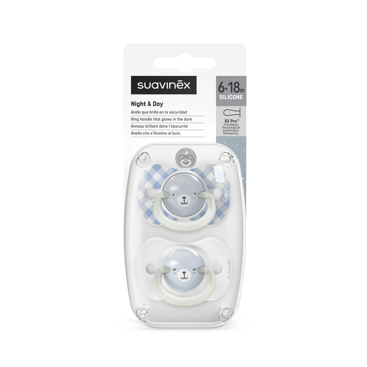 Pack 2 Chupetes nocturnos Night and Day 6-18m Suavinex Tetina Fisiológica SX Pro
