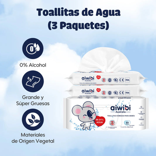 3 paquetes toallitas húmedas para bebés Aiwibi 99,91% de agua - 240und