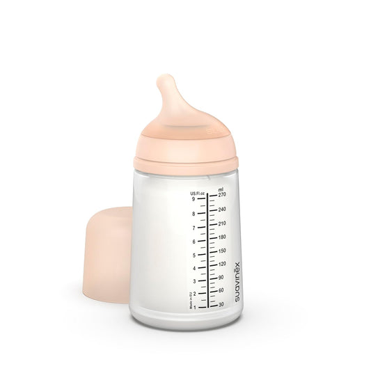 Mamadera anticólicos Zero Zero para bebés, capacidad de 270 ml, con tetina de flujo medio, recomendada para 3 meses en adelante, diseño ergonómico y sistema anticólicos, ideal para una alimentación segura y fluida.
