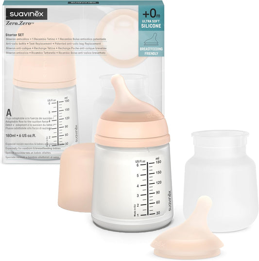 Set recién nacido mamadera zero zero 180ml flujo adaptable + repuestos