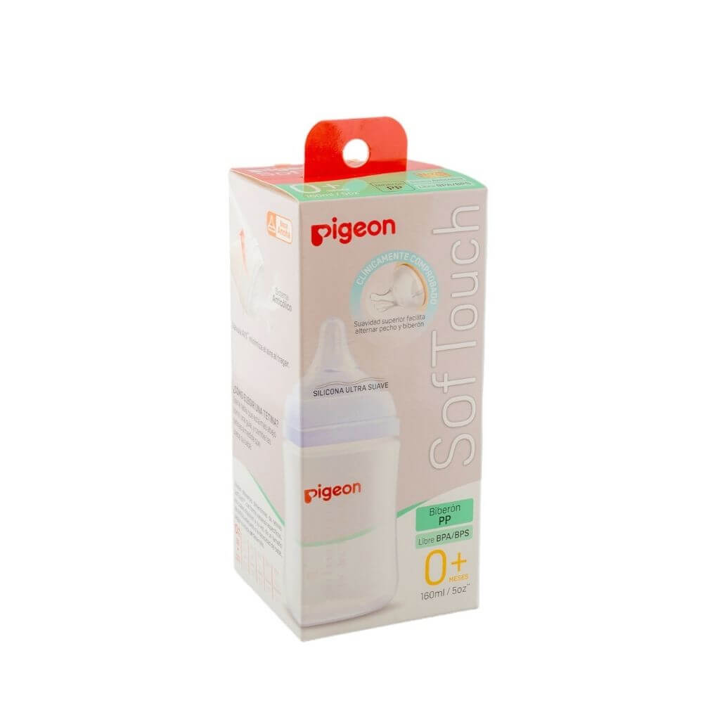 Mamadera PP Softouch Pigeon boca ancha plástico 160ml 0m+