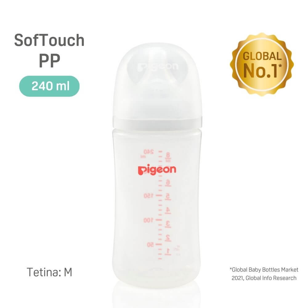 Mamadera PP Softouch Pigeon boca ancha plástico 240ml 3m+