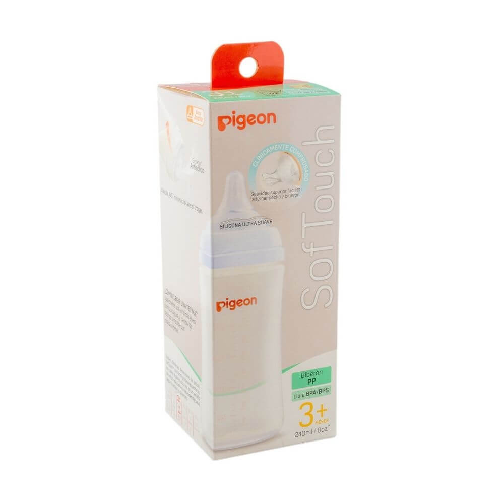 Mamadera PP Softouch Pigeon boca ancha plástico 240ml 3m+