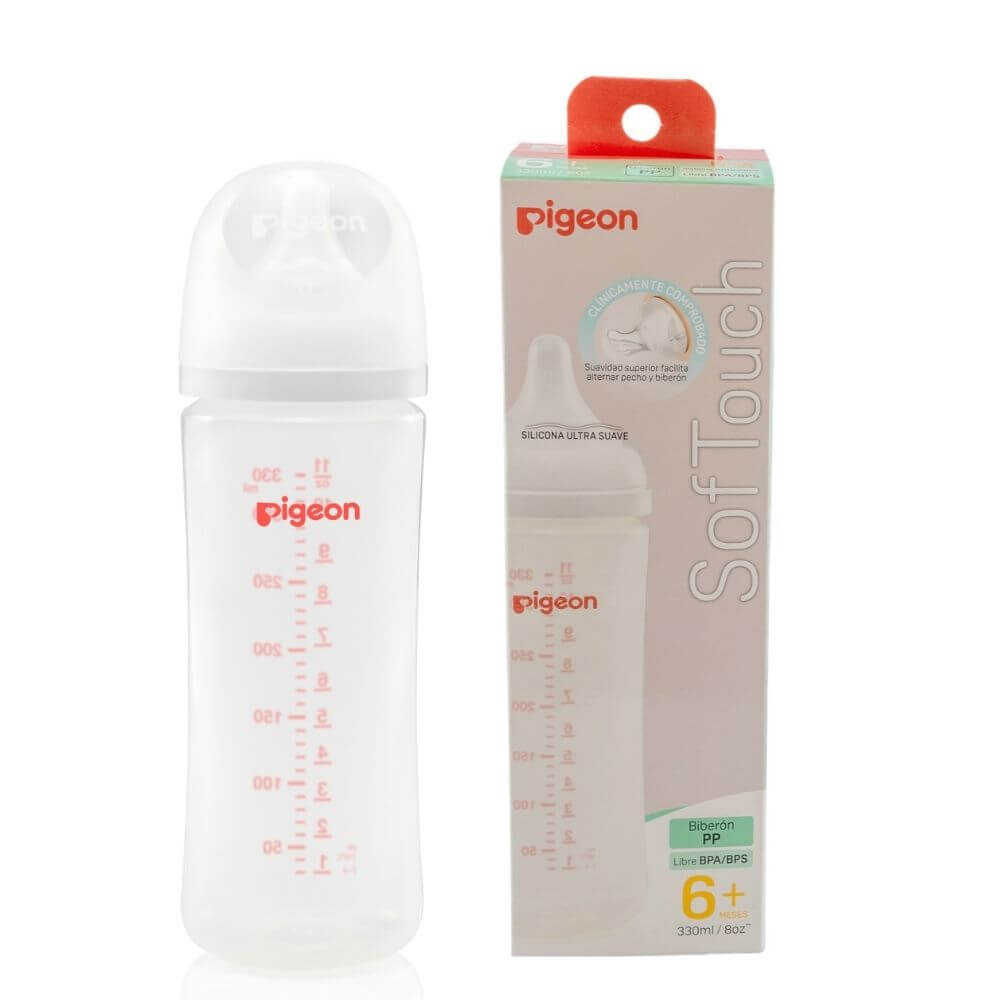 Mamadera PP Softouch Pigeon boca ancha plástico 330ml 6m+