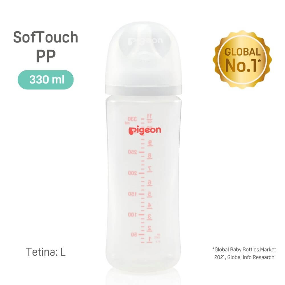 Mamadera PP Softouch Pigeon boca ancha plástico 330ml 6m+
