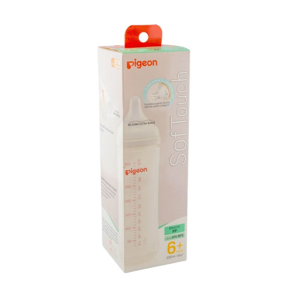 Mamadera PP Softouch Pigeon boca ancha plástico 330ml 6m+