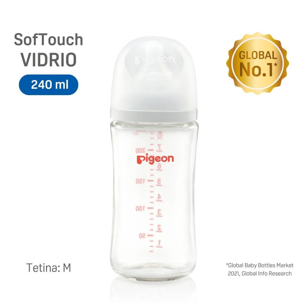 Mamadera vidrio Softouch Pigeon boca ancha 240ml 3m+