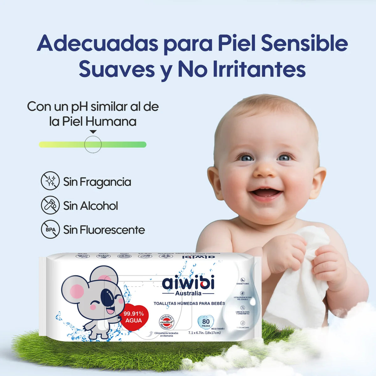 3 paquetes toallitas húmedas para bebés Aiwibi 99,91% de agua - 240und