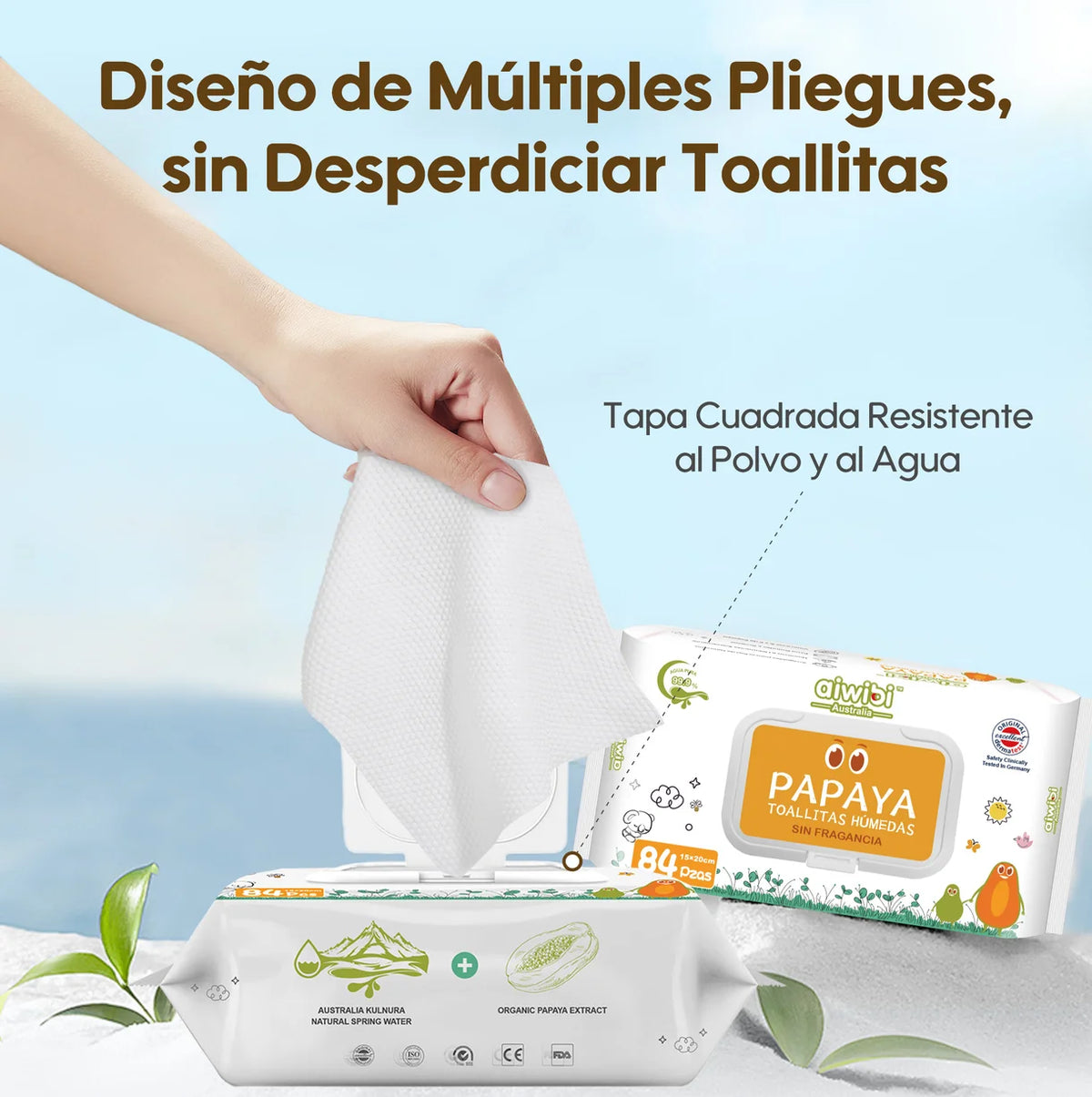 Caja 12 paquetes Toallitas Húmedas Aiwibi extracto de Papaya - 1008unds