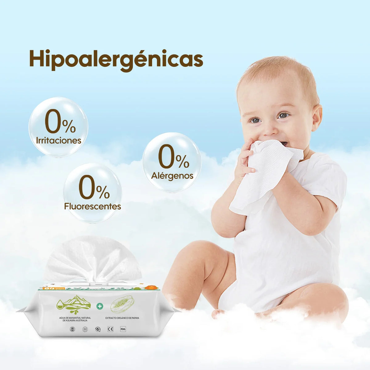 Caja 12 paquetes Toallitas Húmedas Aiwibi extracto de Papaya - 1008unds