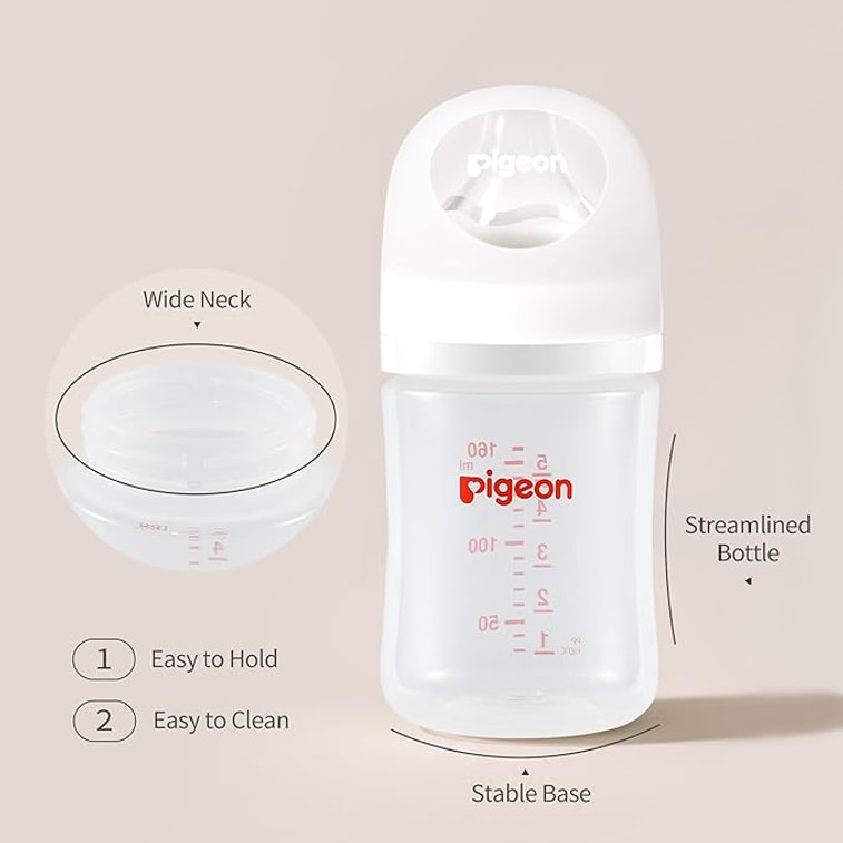 Mamadera PP Softouch Pigeon boca ancha plástico 240ml 3m+