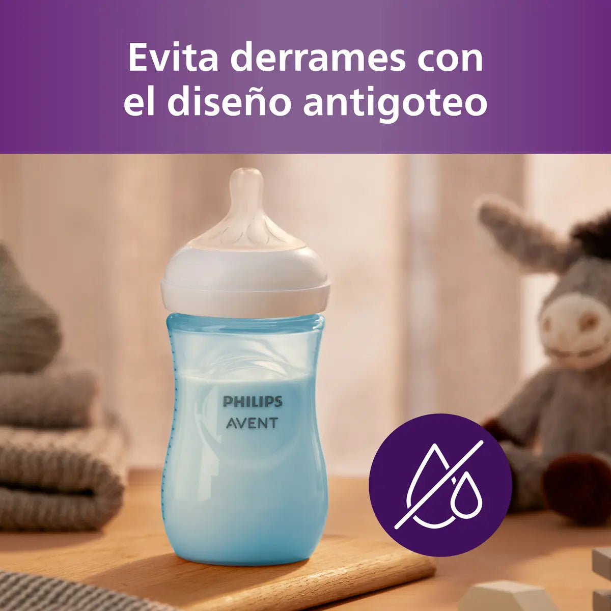 Mamadera natural response Avent 260ml 1m+ Azul