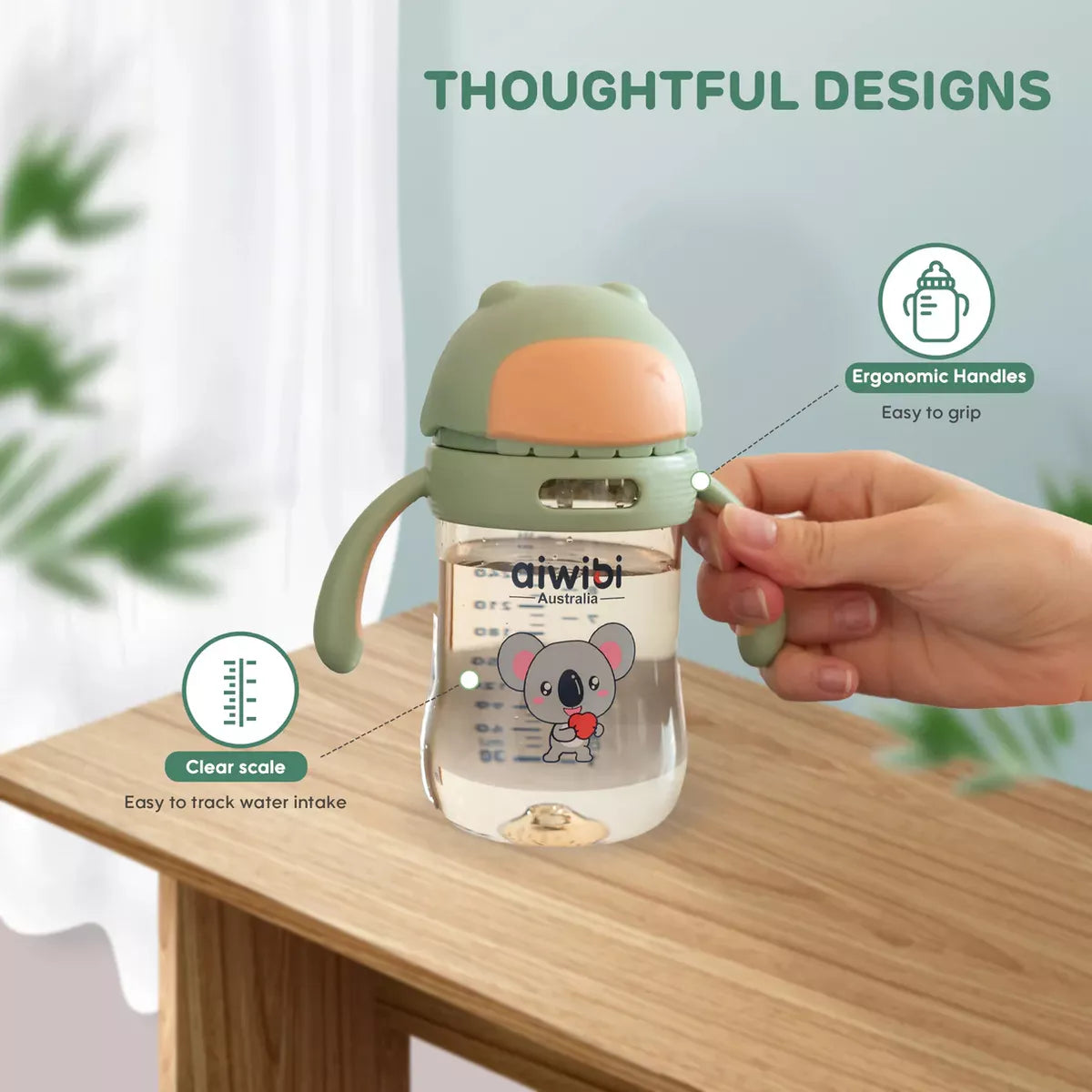 Vaso botella de agua con Bombilla Celeste 300ml Aiwibi