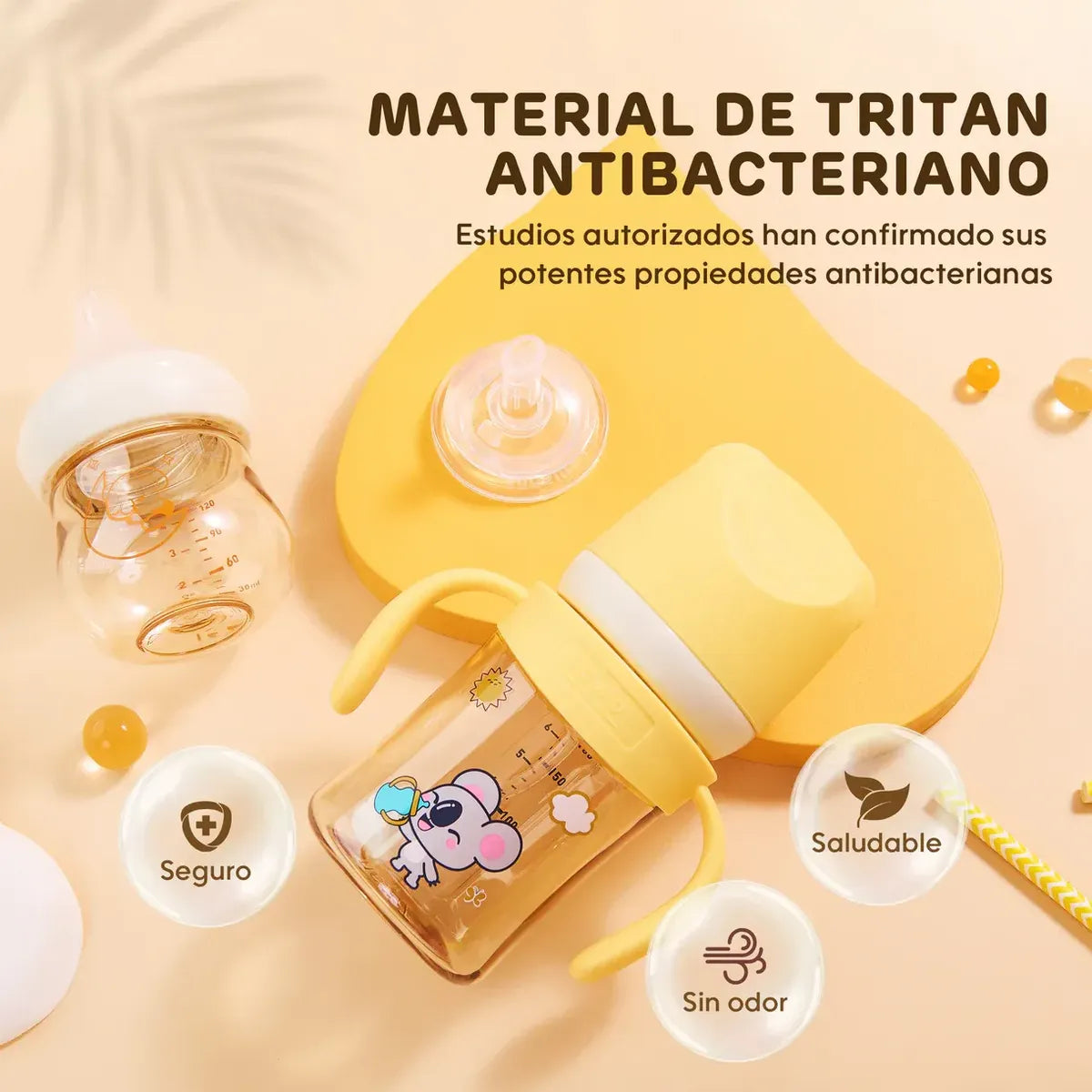 Mamadera y vaso Tritán con asas 2 en 1 Aiwibi Rosado 270ml 6m+
