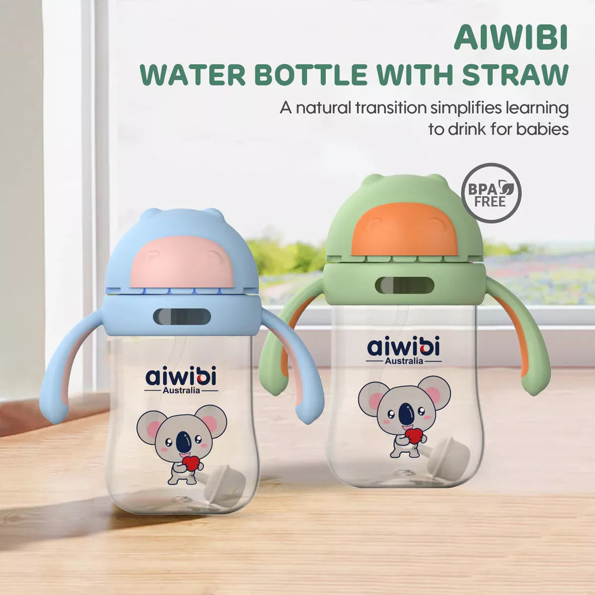 Vaso botella de agua con Bombilla Celeste 300ml Aiwibi