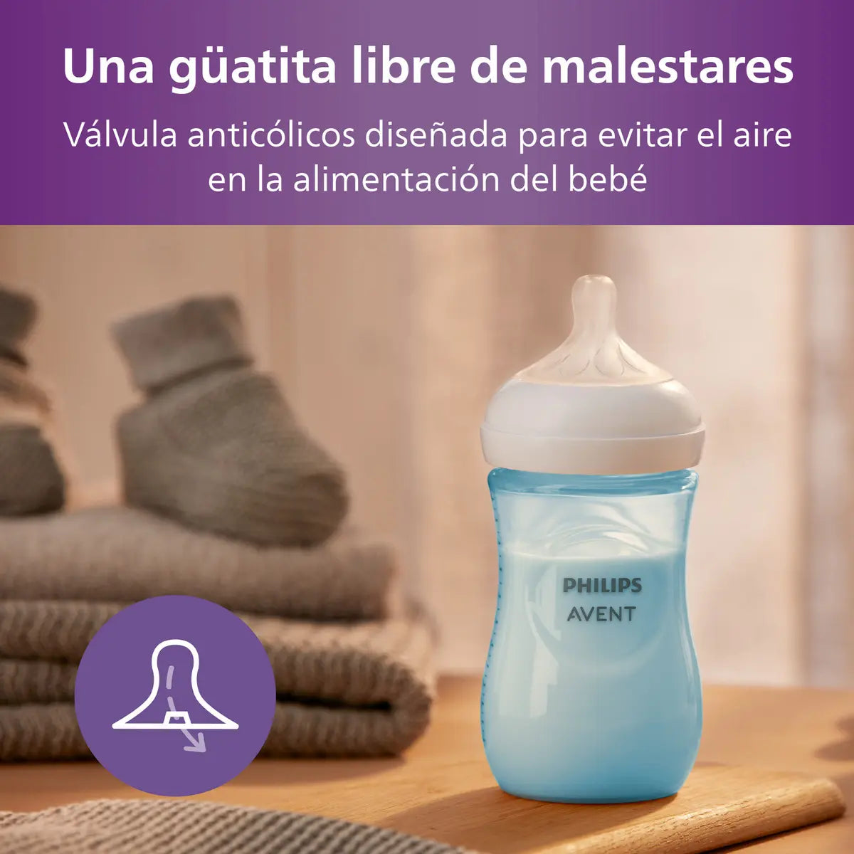 Mamadera natural response Avent 260ml 1m+ Azul