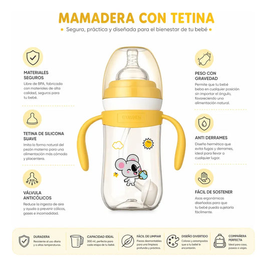 Mamadera y vaso Tritán con asas 2 en 1 Aiwibi Rosado 270ml 6m+