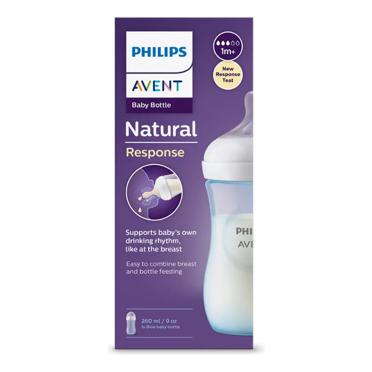 Mamadera natural response Avent 260ml 1m+ Azul