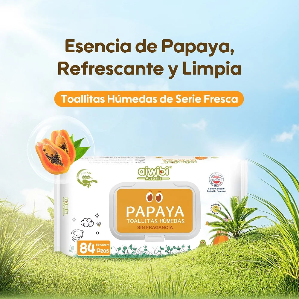 3 paquetes toallitas húmedas para bebés Aiwibi extracto papaya - 252und