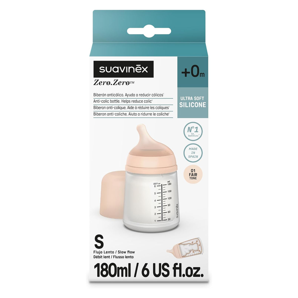 Mamaderas Anticólico Zero Zero 180ml con Tetina de Flujo Lento 0m+