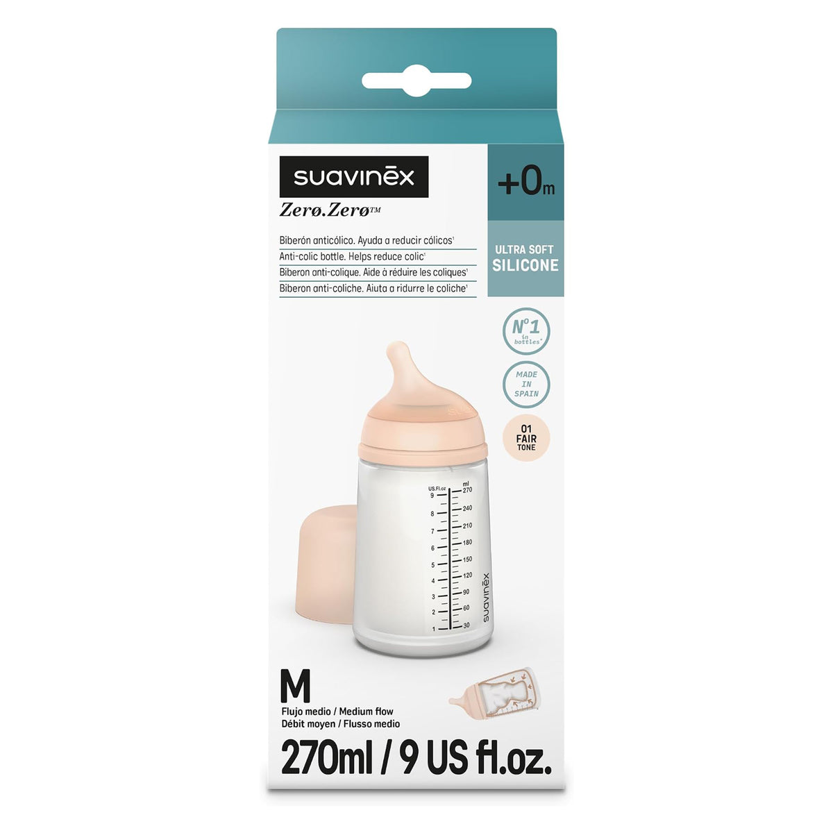 Mamadera Anticólicos Zero Zero 270ml con Tetina de Flujo Medio 3m+
