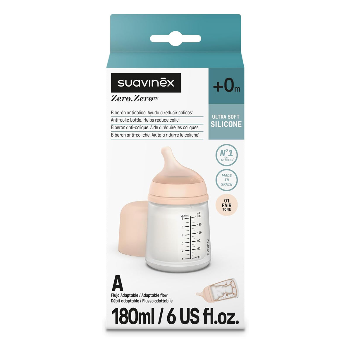 Mamadera Anticólicos Zero Zero 180ml con Tetina de Flujo Adaptable 0m+