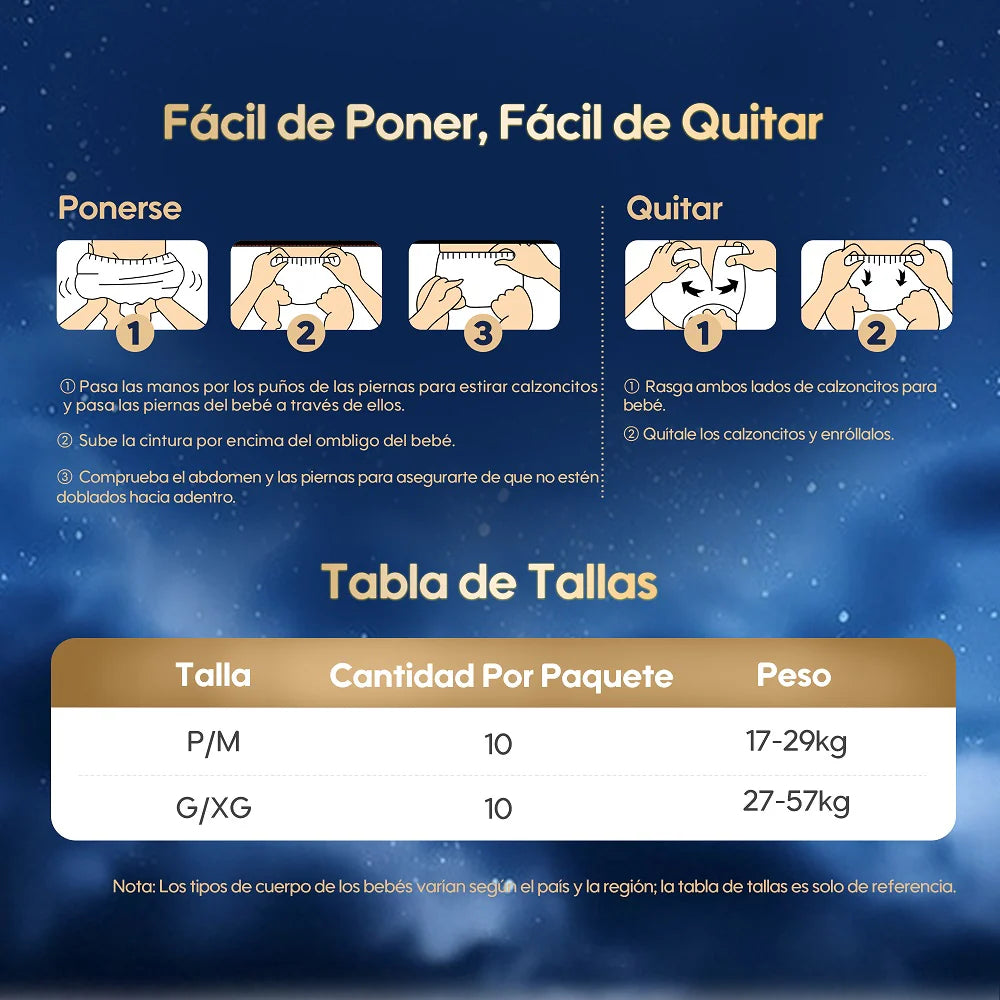 Pants Calzoncitos nocturnos Comfynite Aiwibi para niños Talla P/M (4 a 7 años) - 10 unds