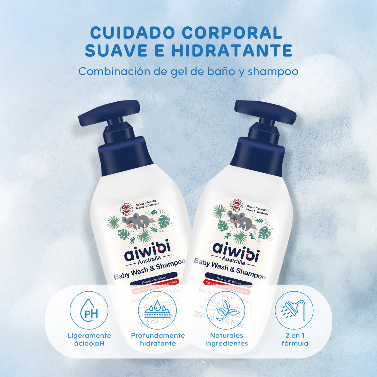Gel De Baño y Shampoo 2 en 1 para bebé 350ml Aiwibi