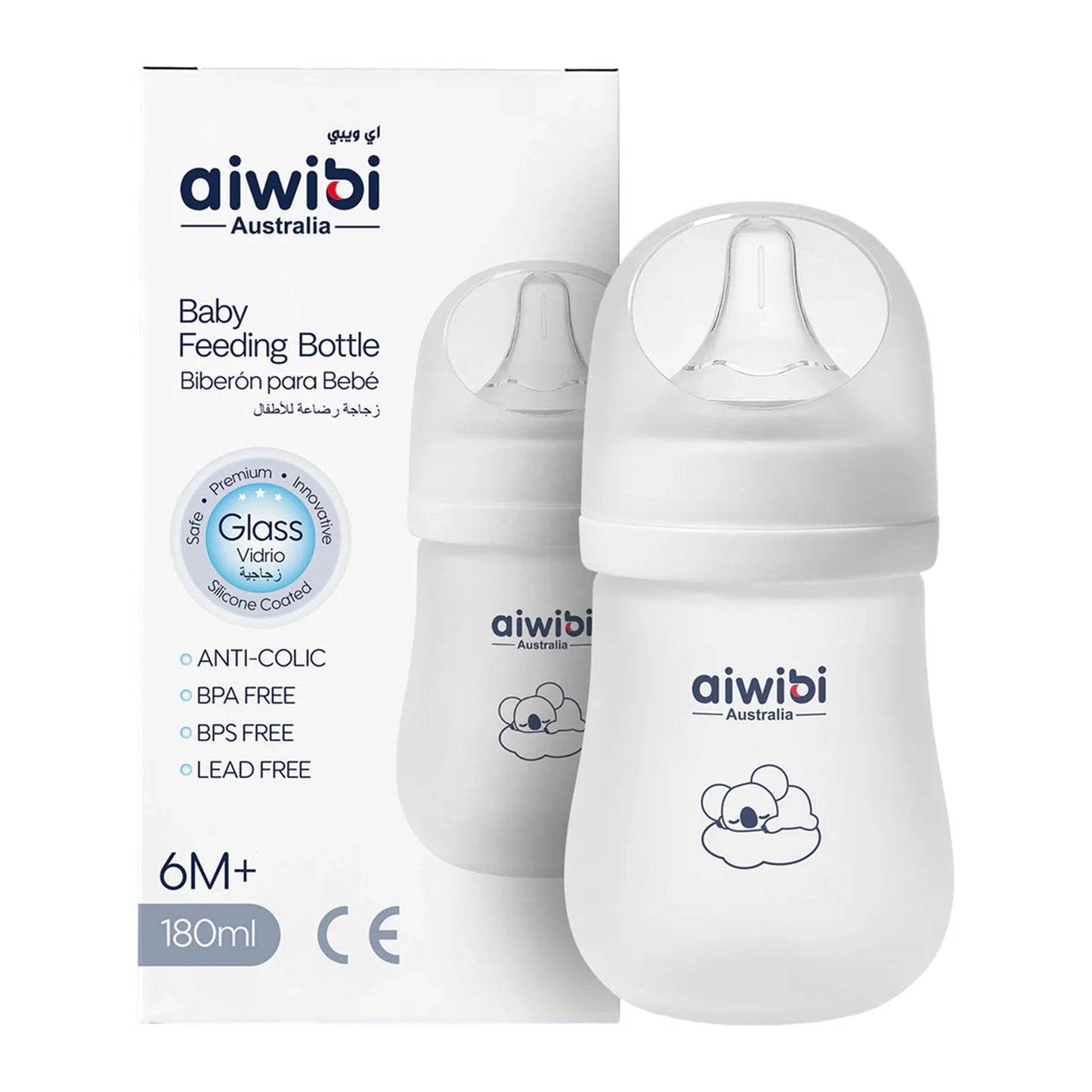 Mamadera de vidrio Aiwibi 180ml 6m+