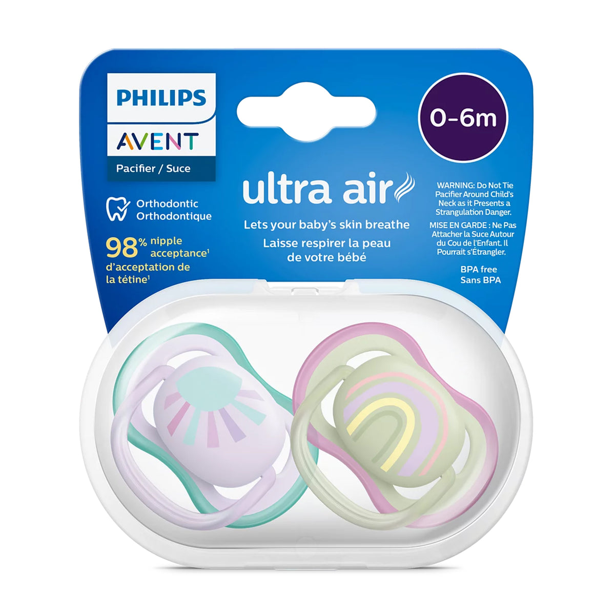 Chupetes Avent Ultra Air 0-6m 2unds Rosado y verde