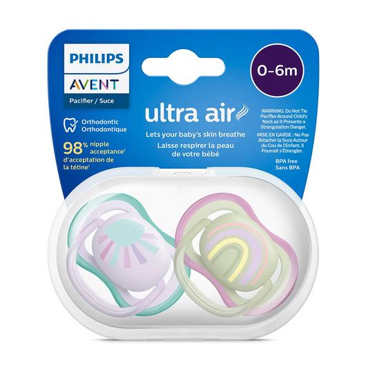 Chupetes Avent Ultra Air 0-6m 2unds Rosado y verde