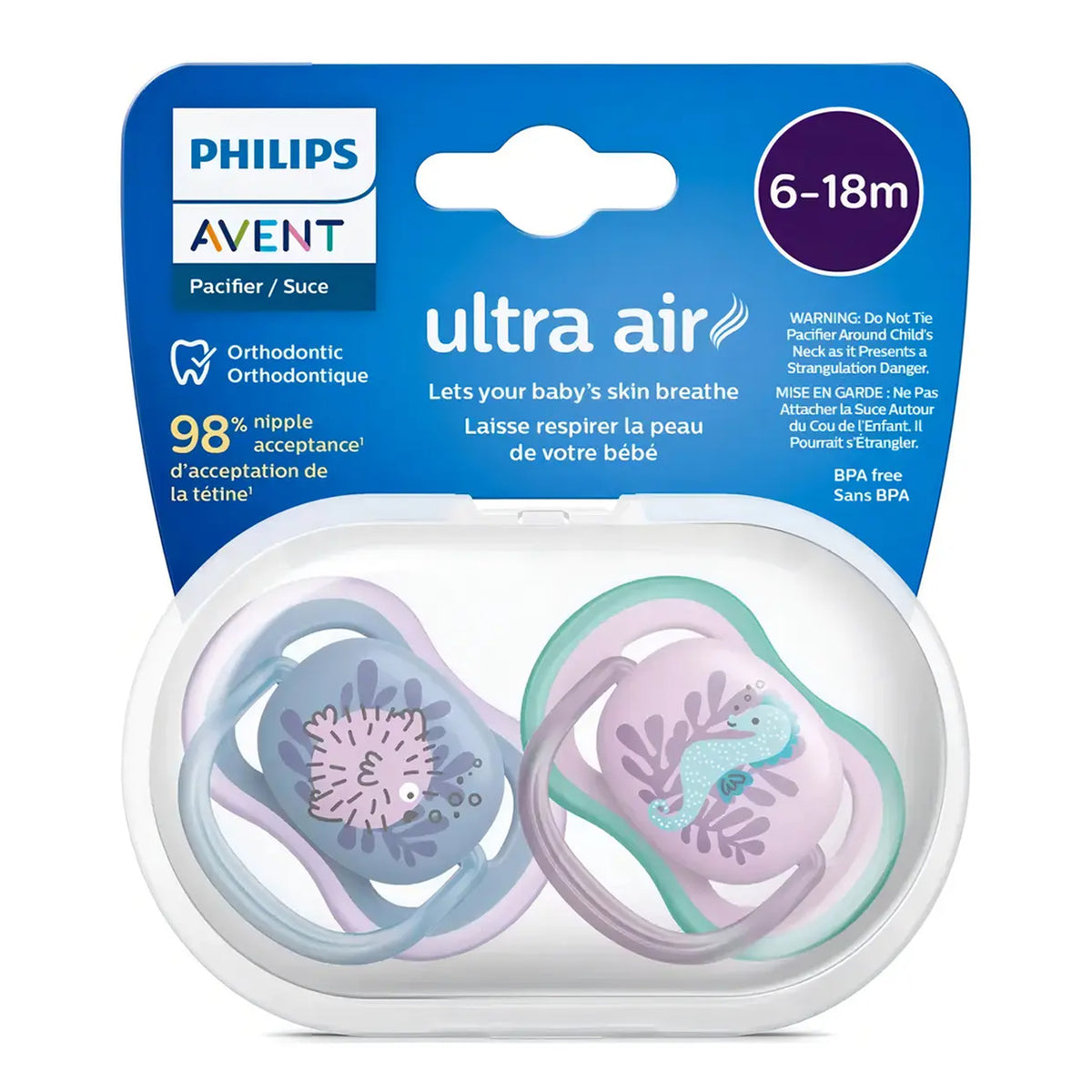 Chupetes Avent Ultra Air 6-18m 2unds Morado y verde