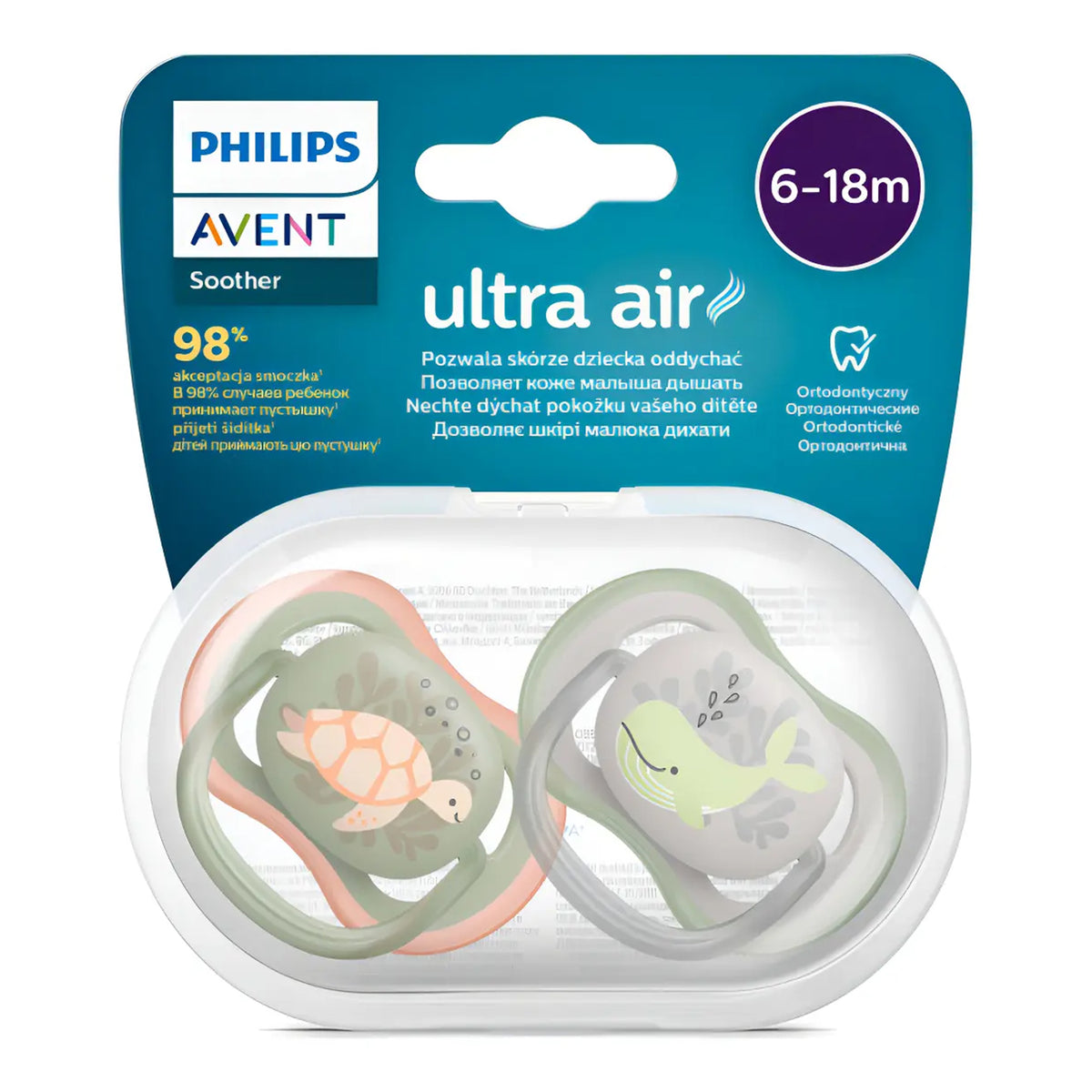 Chupetes Avent Ultra Air 6-18m 2unds Verde y naranja