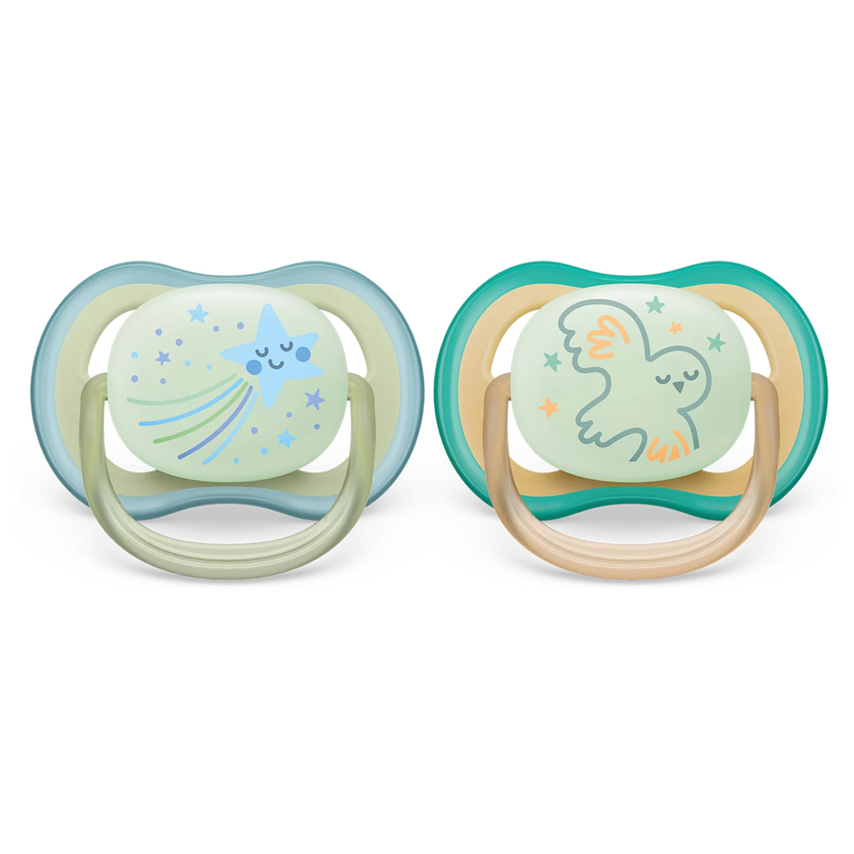 Chupetes nocturnos Avent Ultra Air Nighttime 0-6m 2unds Celeste y verde