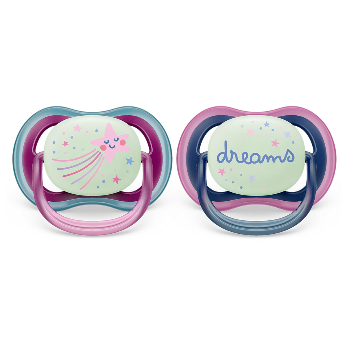 Chupetes nocturnos Avent Ultra Air Nighttime 6-18m 2unds Rosado y verde