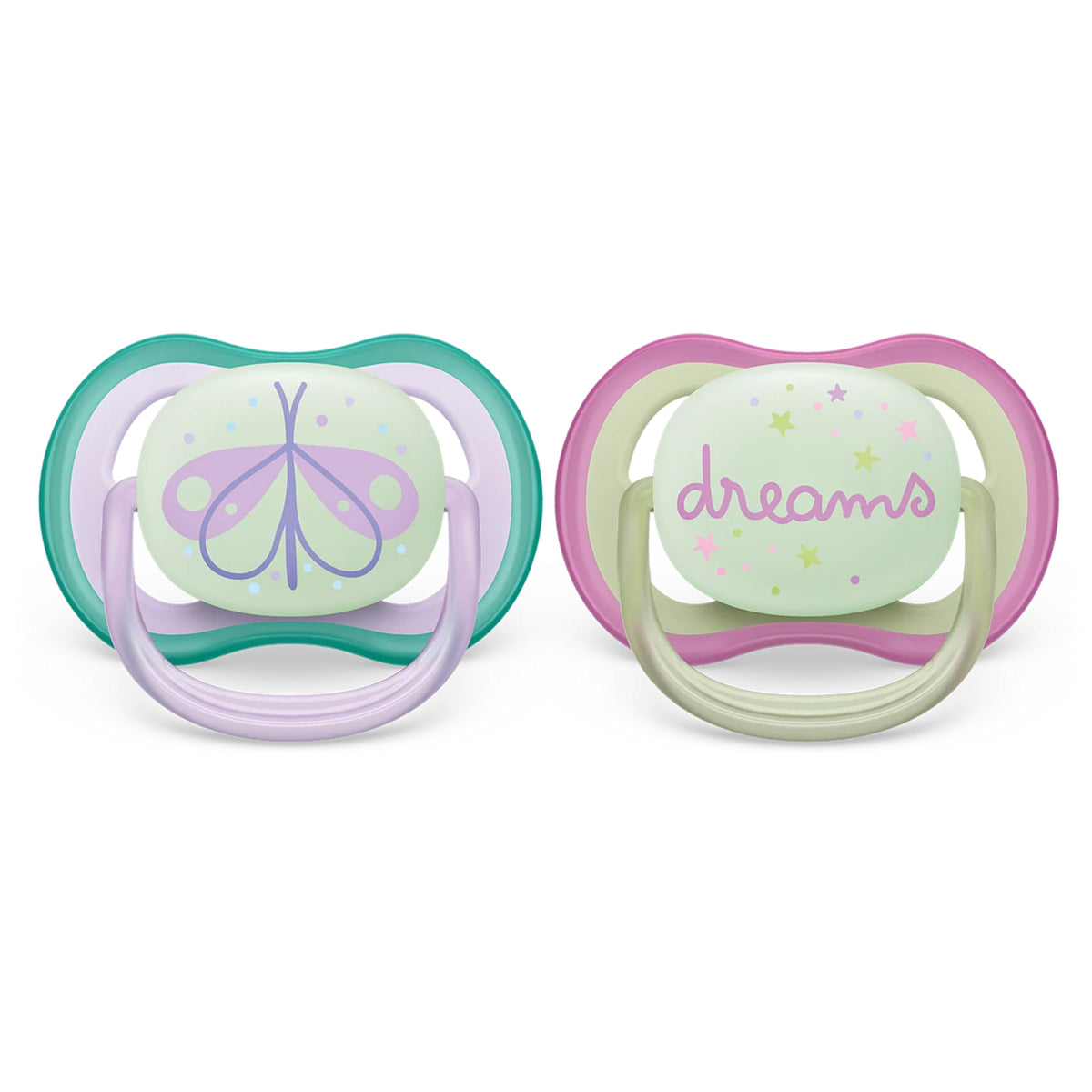 Chupetes nocturnos Avent Ultra Air Nighttime 0-6m 2unds Rosado y verde