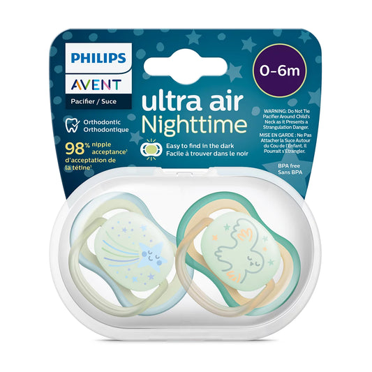Chupetes nocturnos Avent Ultra Air Nighttime 0-6m 2unds Celeste y verde