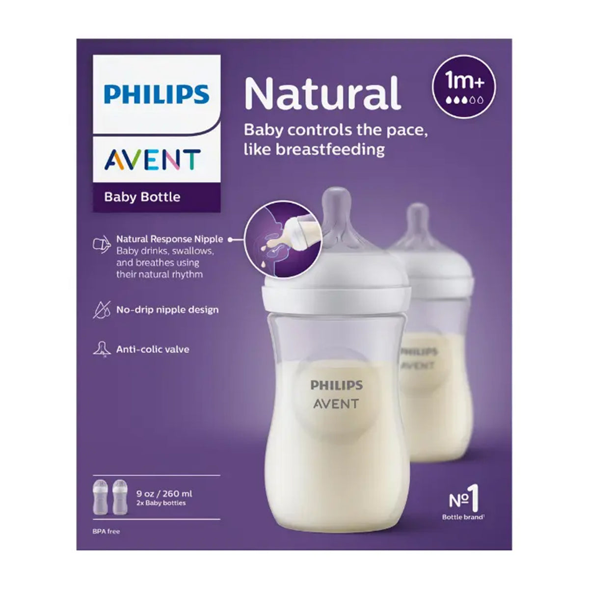 Pack 2 Mamaderas Natural Response Avent 260ml 1m+
