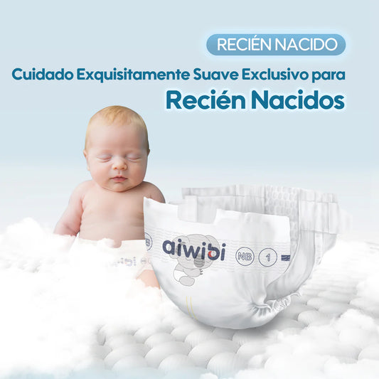 Pack 3 paquetes pañales Aiwibi para bebé Premium Talla Recién nacido RN - 66und